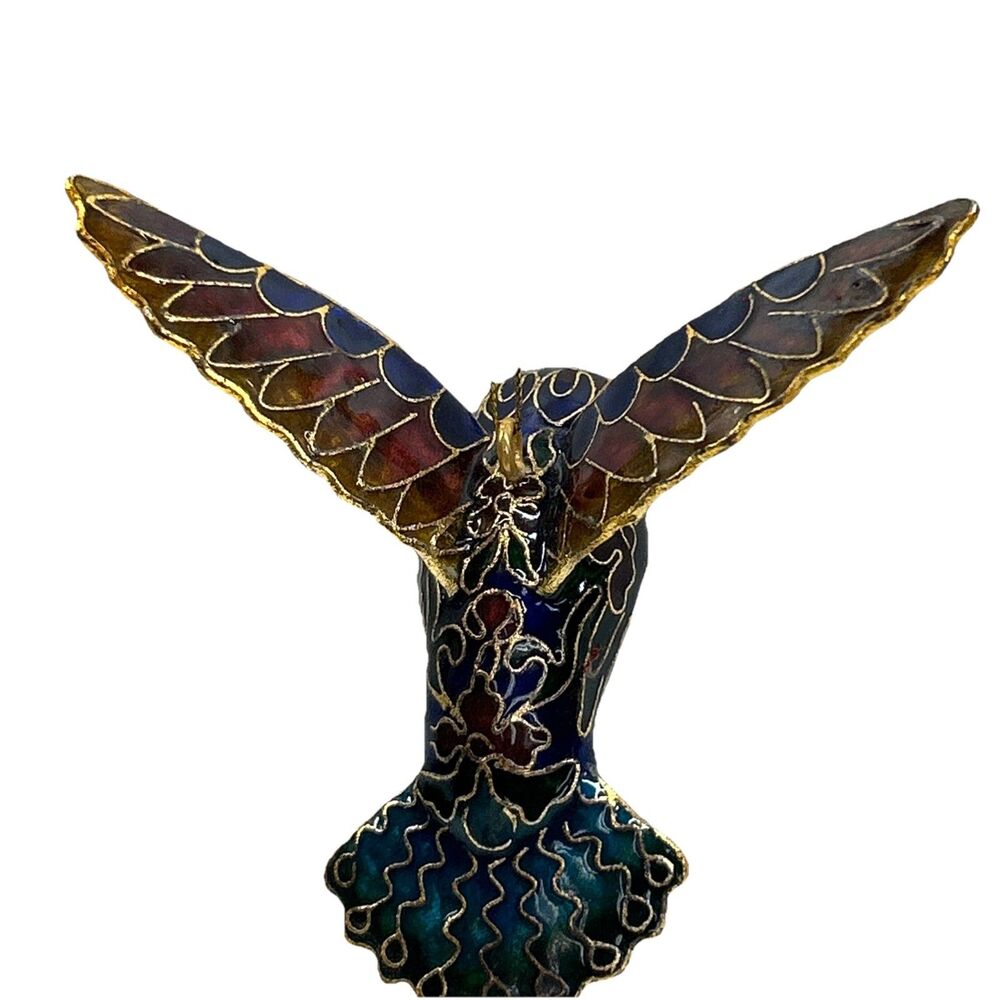 Pair Of Beautiful Cloisonné Hummingbird Decorations VGC - Picture 5 of 6